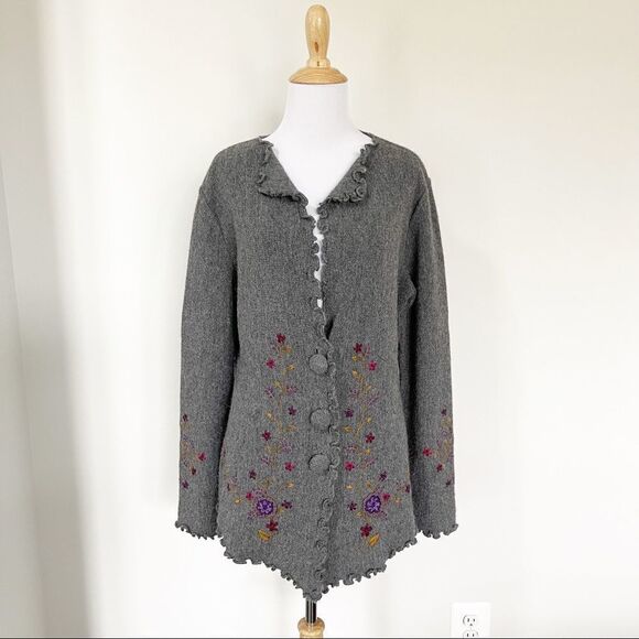 Peruvian 100% Alpaca Cardigan with Floral Embroidery - Picture 1 of 7